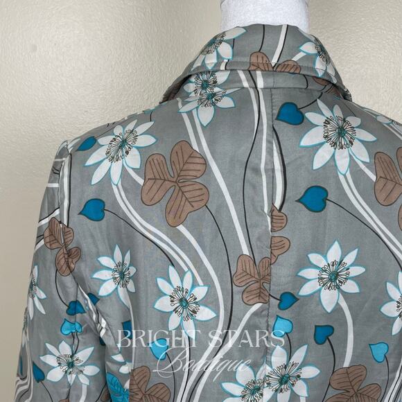 Rare Floral Silk Jacket ASO Phoebe Halliwell Charmed Gray Blue Flower Medium - Picture 11 of 11